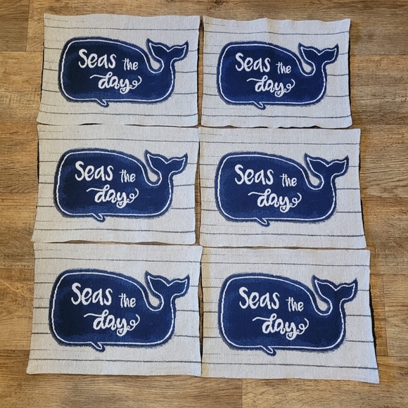 Set of 6 SEAS THE DAY Tapestry Coastal Beach House Placemats - Picture 6 of 7